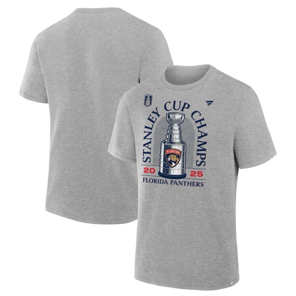 Mens Florida Panthers Fanatics 2025 Stanley Cup Champions Locker T-Shirt Gray